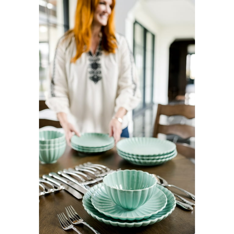The Pioneer Woman Colette 12-Piece Stoneware Dinnerware Set, Green