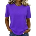 thumbnail image 2 of T Shirts for Women Short Sleeve Crewneck Cotton Tops Summer Casual Breathable Basic Tee Tshirt Purple 3XL, 2 of 6