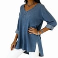 thumbnail image 3 of Womens Street Style Denim V Neck Top Casual Chic Blouse for Women Trendy Outfit and Daily Wear Blue L, 3 of 7