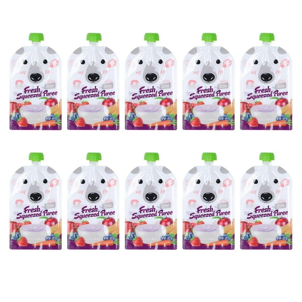 10 Pack 200ml Reusable Food Storage Bags Refillable Portable Baby Food Storage Pouches for Fruit Puree