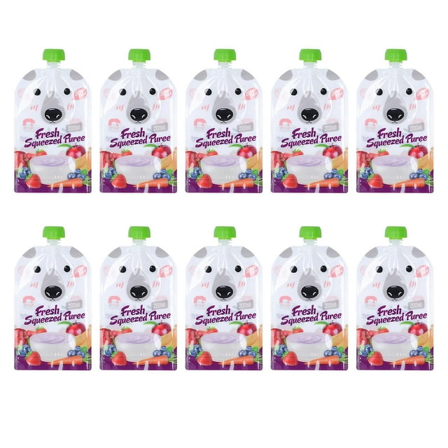 10 Pack 200ml Reusable Food Storage Bags Refillable Portable Baby Food Storage Pouches for Fruit Puree
