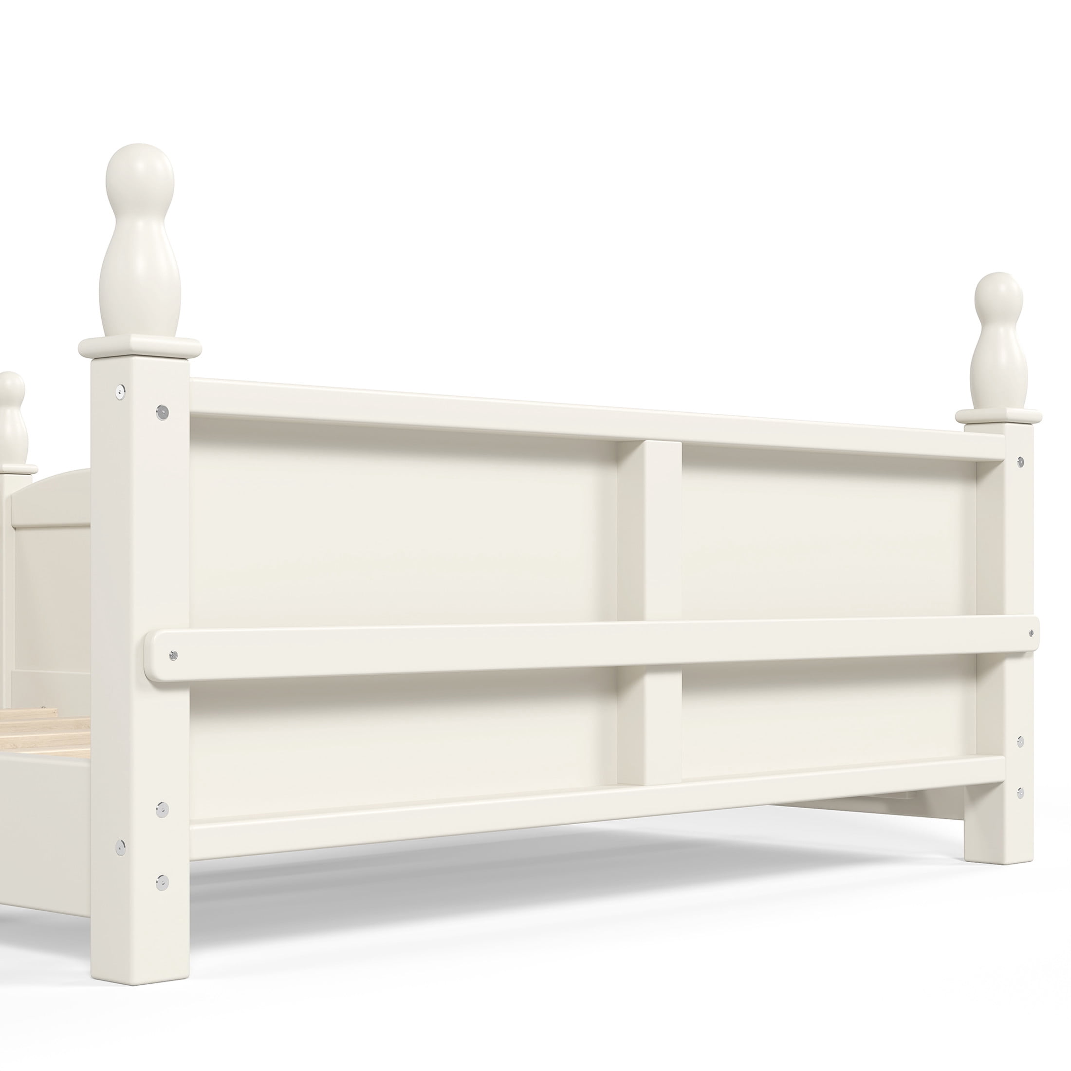 GDF Studio Twin Size Montessori Floor Bed with Guardrails & Side Bookshelf, Childlike Design, Beige