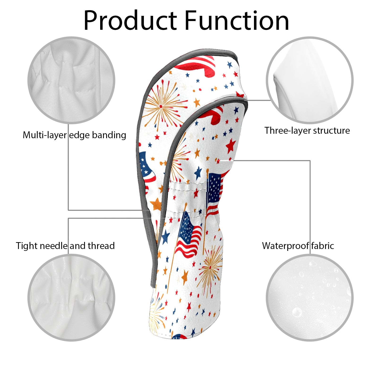 Golf Club Covers PU Leather Waterproof Head Covers for Fairway Woods Hybrids National Flag Fireworks Unisex Fits Most Brands