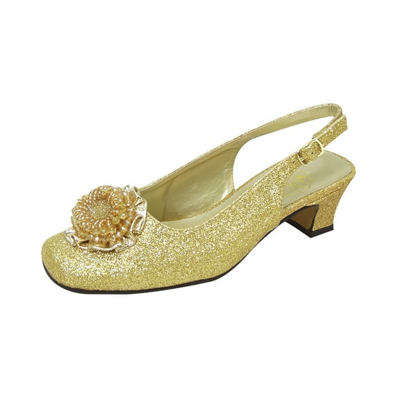 FLORAL Dara Women Extra Wide Width Flower Bow Glitter Slingback