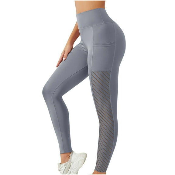 VSSSJ Yoga Pants for Women with Pockets Tummy Control Skinny Hip Lifting Leggings Color Block Stretchy Comfy High Waist Tight Pants for Running Workout Gray S