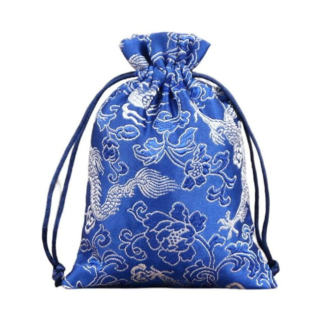 Drawstring Embroidery Sachet Blessings Jewelry Packaging Bag Holiday New Home Living Room Door Rear Review Decoration Pendant Blue
