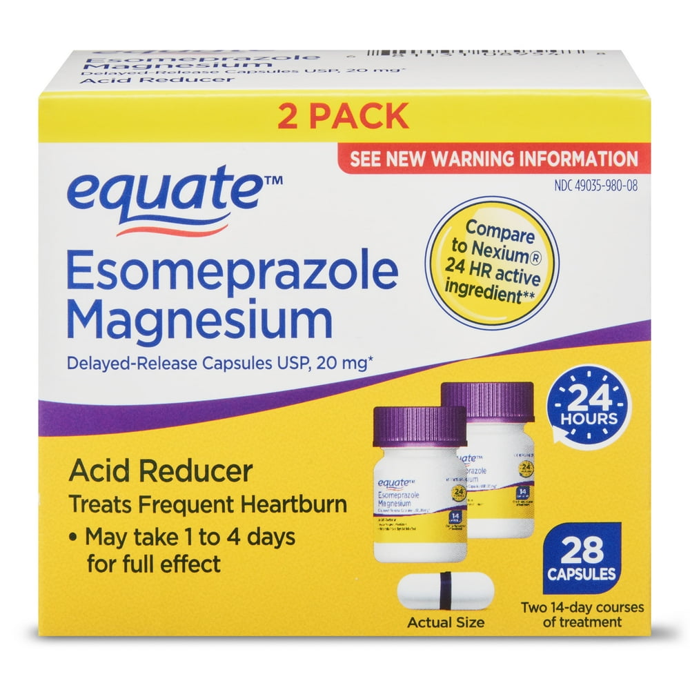 (2 Pack) Equate Acid Reducer Esomeprazole Magnesium DelayedRelease Capsules, 20 mg, 28 Count