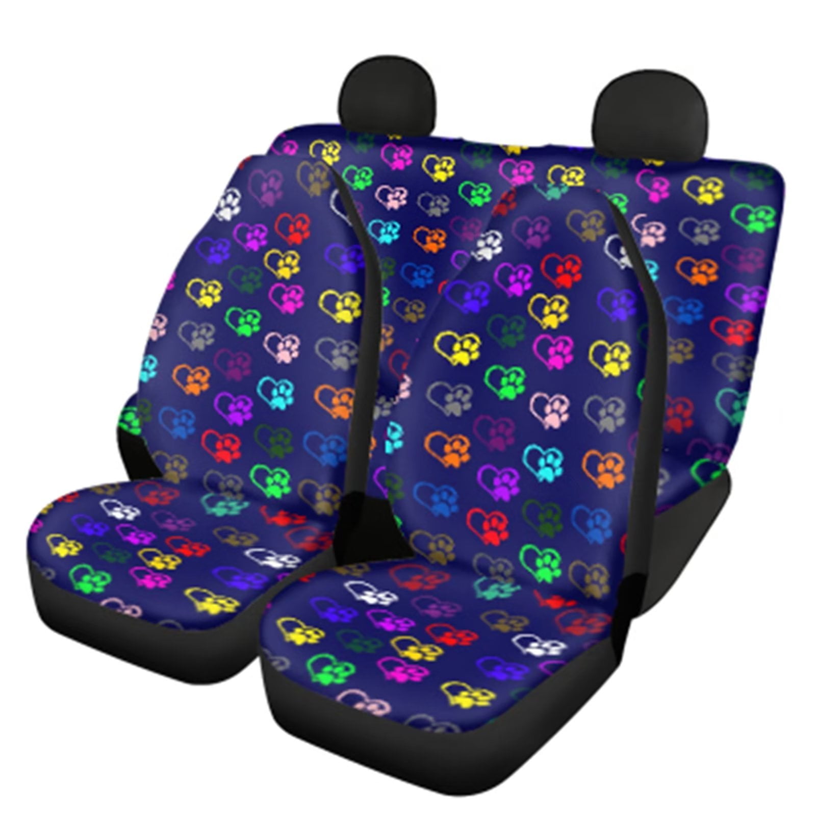 FKELYI Car Seat Covers Set With Colorful Paw Print Auto Protectors for