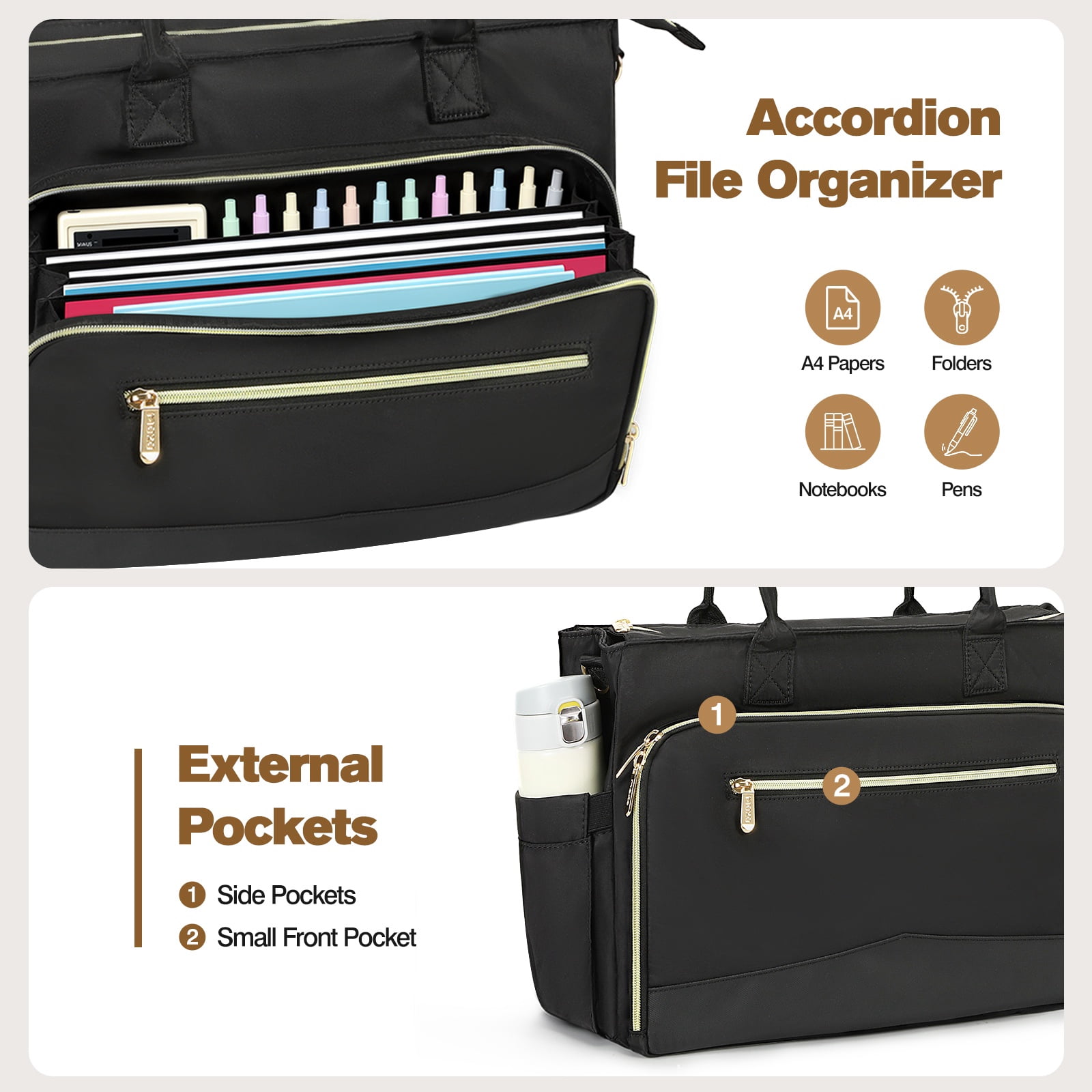 MoKo Teacher Tote Bag with Colourful Accordion File Organizer Pocket & 15.6 Inch Laptop Compartment, Large Work Bag for School Teacher Essential Nurse Women