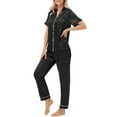 thumbnail image 4 of UVN Pajamas Sets for Women Short Sleeve Button Down Tops And Pants Sleepwear Soft Silk Satin Pjs Loungewear 2 Piece Outfit, 4 of 9