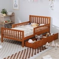 thumbnail image 1 of Cama de plataforma de madera de tamaño doble con barandillas en ambos lados y dos cajones de almacenamiento, 1 of 5