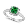 thumbnail image 3 of Halo Princess Cut Simulated Green Emerald CZ Ring 925 Sterling Silver Size 7, 3 of 6