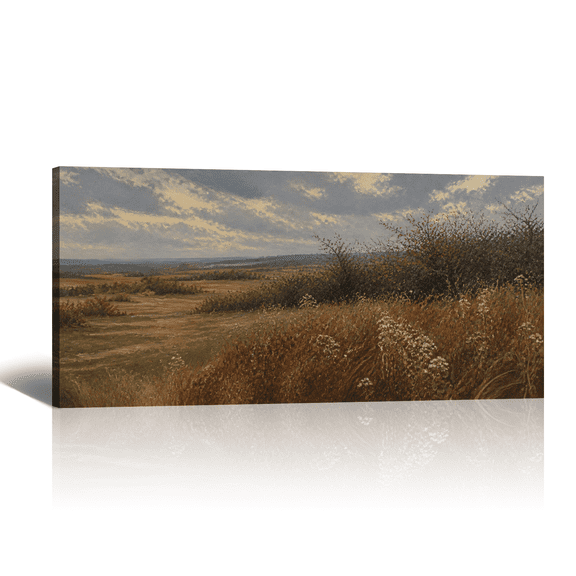 Countryside Canvas Wall Art Golden Prairie Landscape Oil Picture Prints, Vintage Nature Artwork Paintings for Living Room Bedroom Farmhouse Home Wall Decor