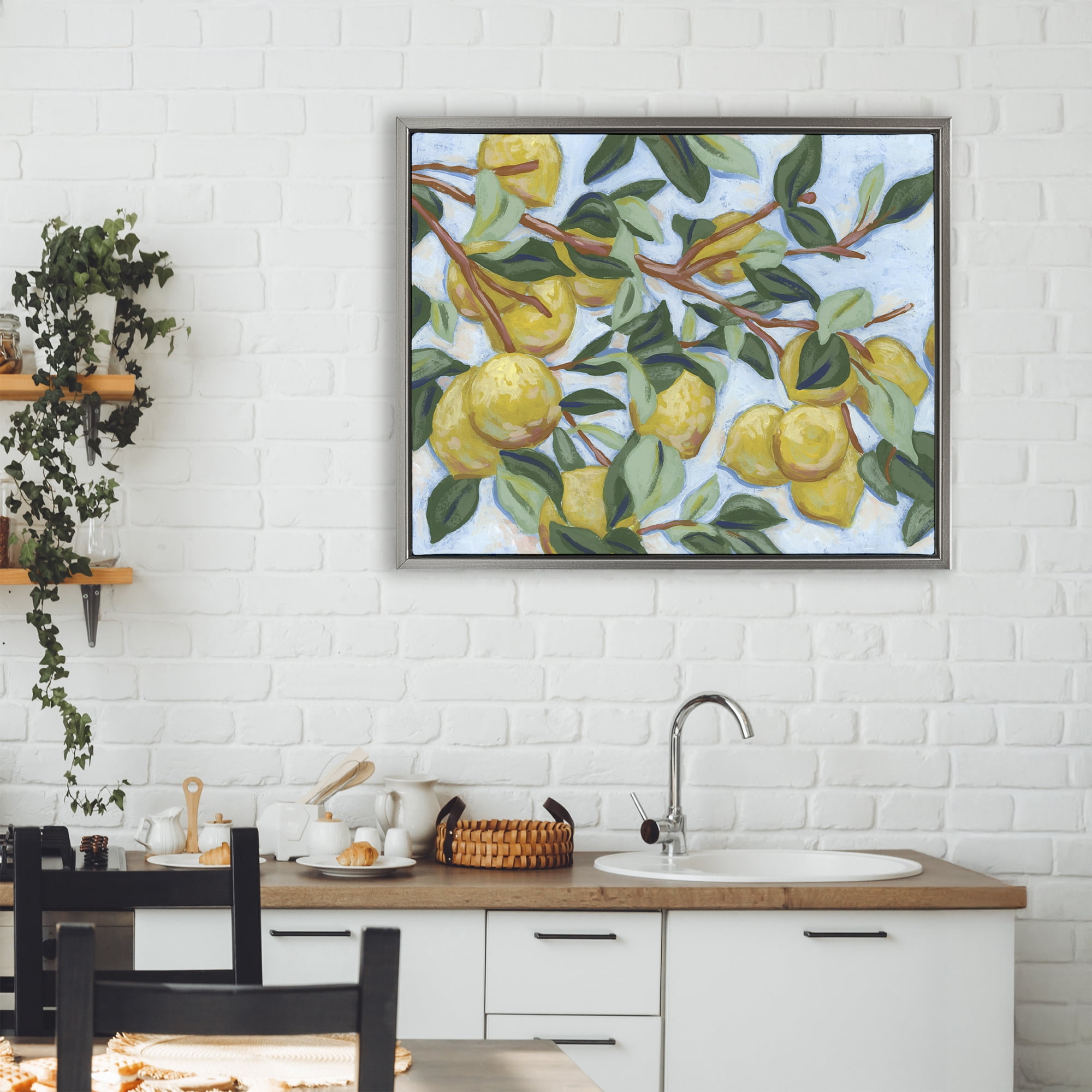 Stupell Industries Sunshine Citrus Tree Gray Framed Floater Canvas Wall Art, design by June Erica Vess