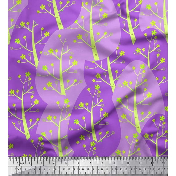 Soimoi Purple Cotton Poplin Fabric Artistic Leaves Fabric Prints By Yard 42 Inch Wide