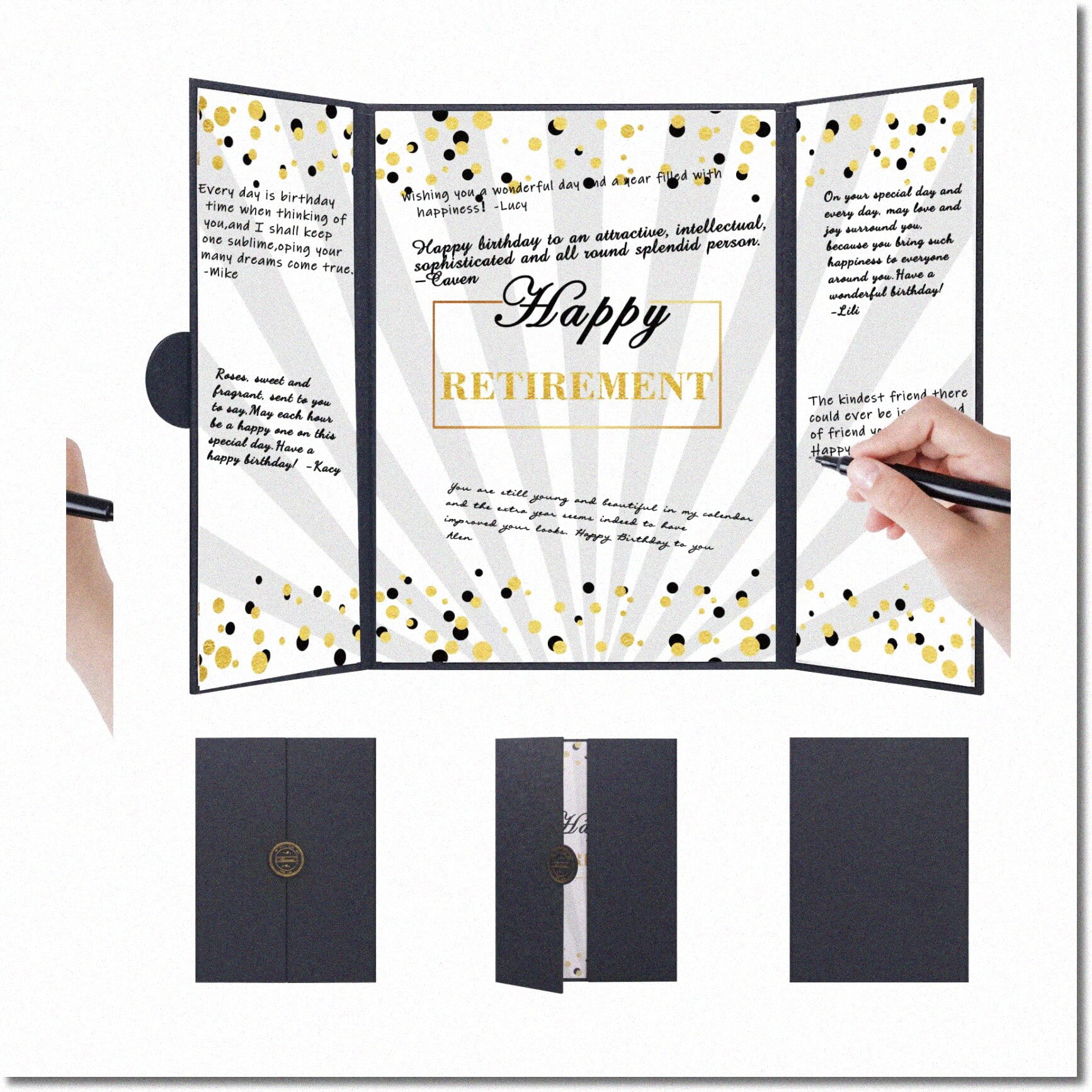 Retirement Guest Book Alternative - Black Gold Embossed Signature Certificate 18x12 Inches