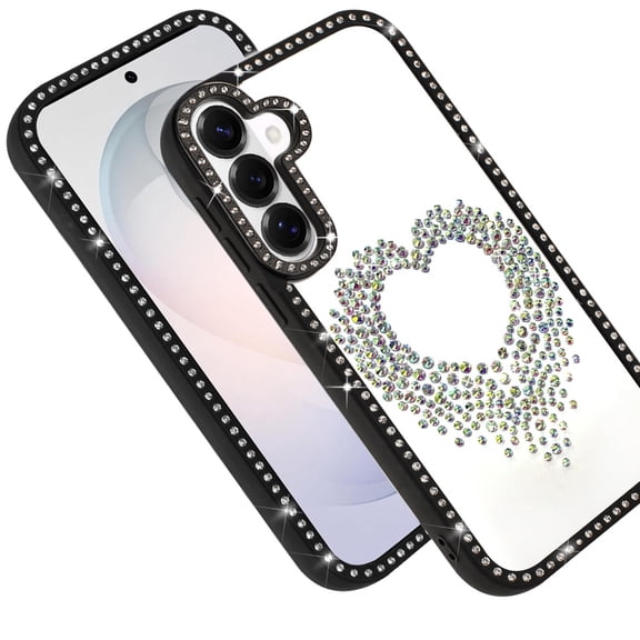 Phone Case for Samsung Galaxy S26 FE /S26 Fan Edition Angel Hearts Glitter Shimmer Diamond Edge Sparkle Hybrid Shockproof AntiSlip Grip Fashion Stylish Protective Bumper Cover Black