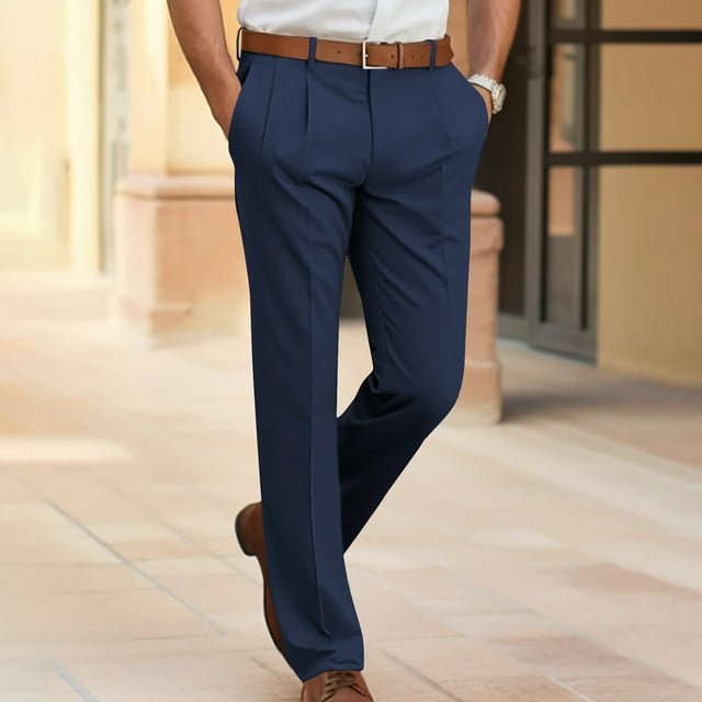 Pantalones largos para hombre, de color liso, con bolsillos, cremallera y botones, a la moda, informales, para desplazamientos diarios.
