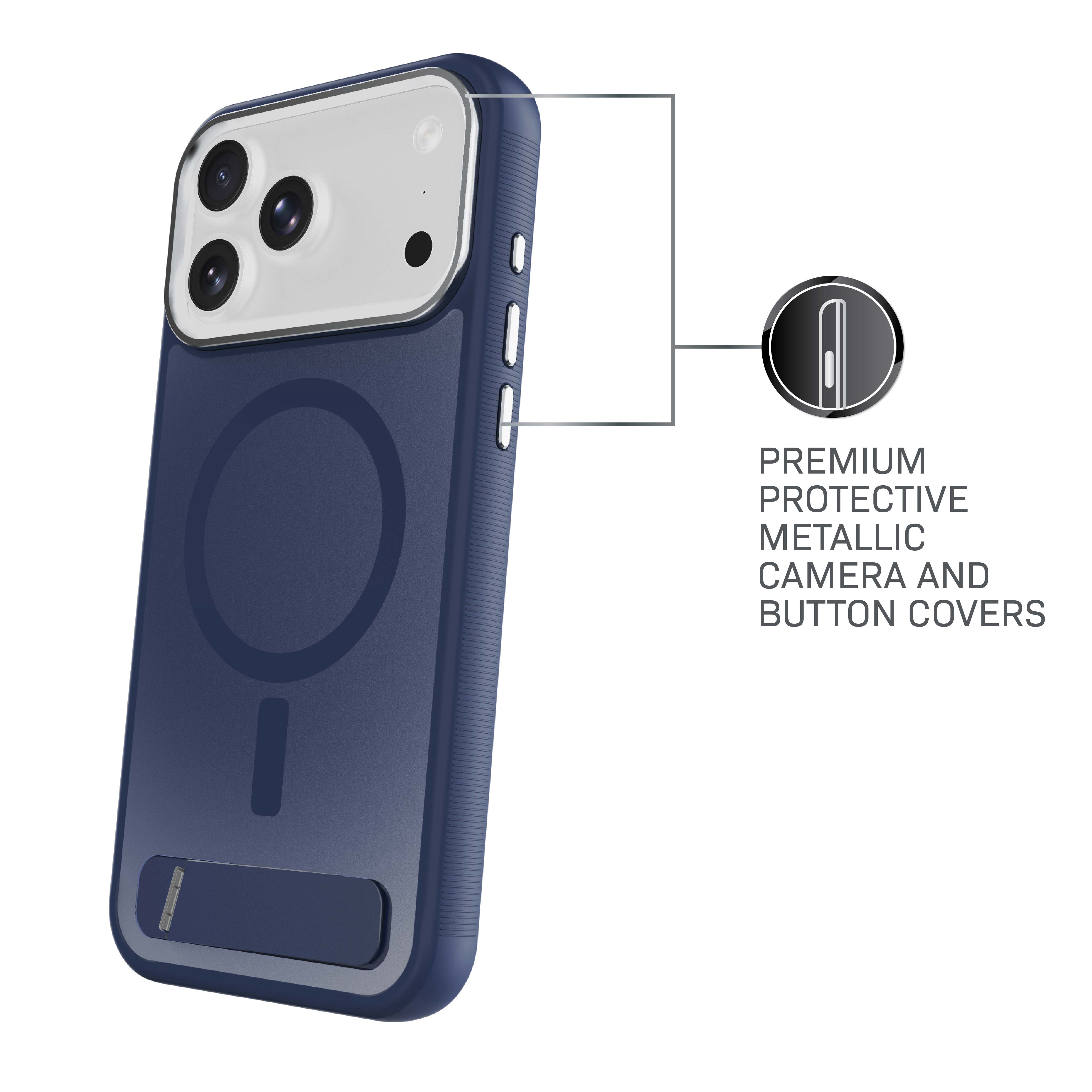 Body Glove Reflector Phone Case with Kickstand for iPhone 18 Pro Max / 17 Pro Max, MagSafe Compatible - Metallic Navy Blue