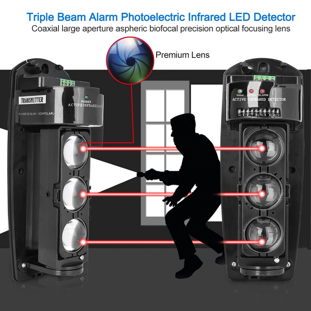 OTVIAP Triple Beam Alarm Photoelectric Infrared LED Detector Security