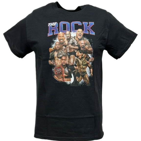 Dwayne The Rock Johnson Seven Pose Flex Black WWE T-shirt