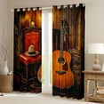 thumbnail image 2 of jejeloiu Music Instrument Guitar Blackout Curtains,Red Chair Hat Curtains Pack of 2 (38x45 Each),Retro Wooden Cabin Window Curtains For Men Women,Microfiber Bedroom Decor, 2 of 6