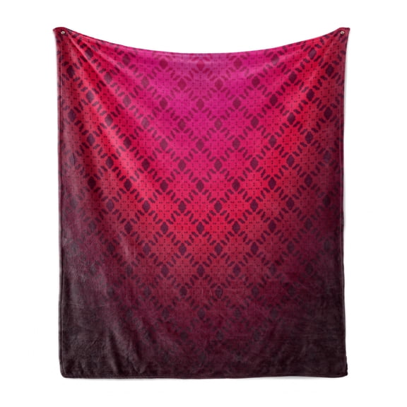 Magenta Soft Flannel Fleece Throw Blanket, Damask Textured Geometric Romantic Style Vintage Design Art Print, Cozy Plush for Indoor and Outdoor Use, 70" x 90", Hot Pink Fuchsia, by Ambesonne