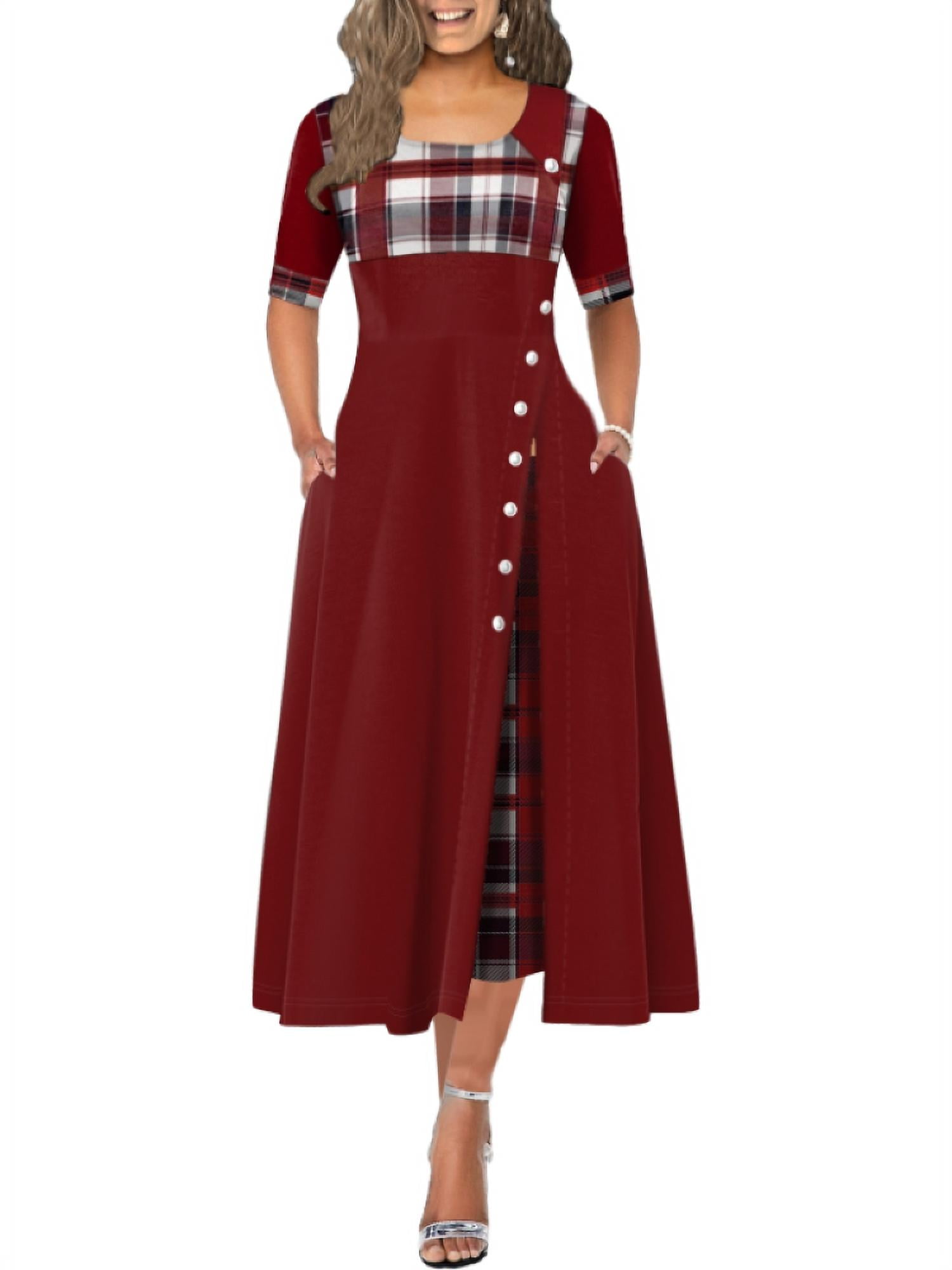 NGMQ Women's Half Sleeve Plaid Print 