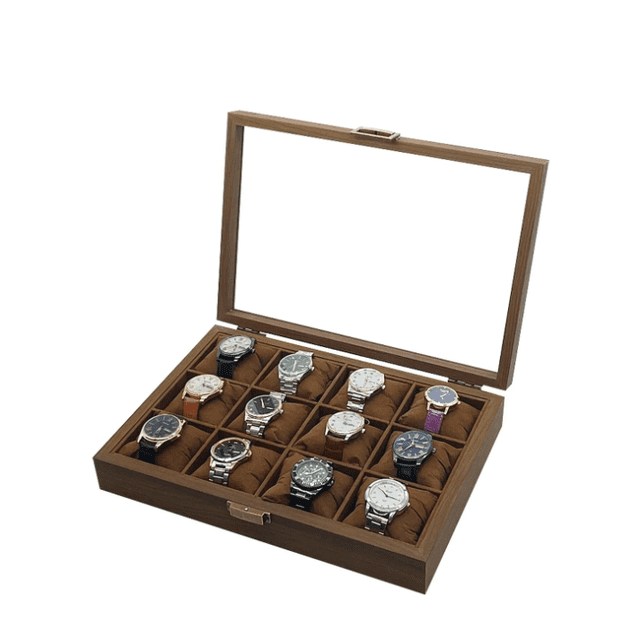 Caja Para Relojes Y Alhajero Con 12 Compartimentos En Nogal