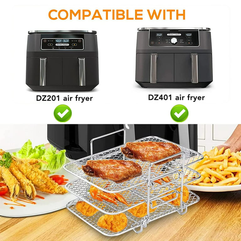 Air Fryer Rack Compatible with Ninja Foodi Dual Air Fryer Dehydrator Stand 304 Stainless Steel Dehydrator Rack 3-Layer Dehydrator Holder Tray with 3