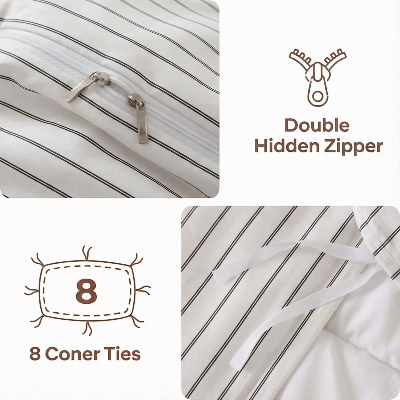 King Size Duvet Cover Set 100% Cotton Sateen 300TC- Black & White Striped Bedding Set, Luxury Silky Soft Striped Duvet Cover 3 Pcs, Hotel Style Room Decor,Zipper & Corner Ties