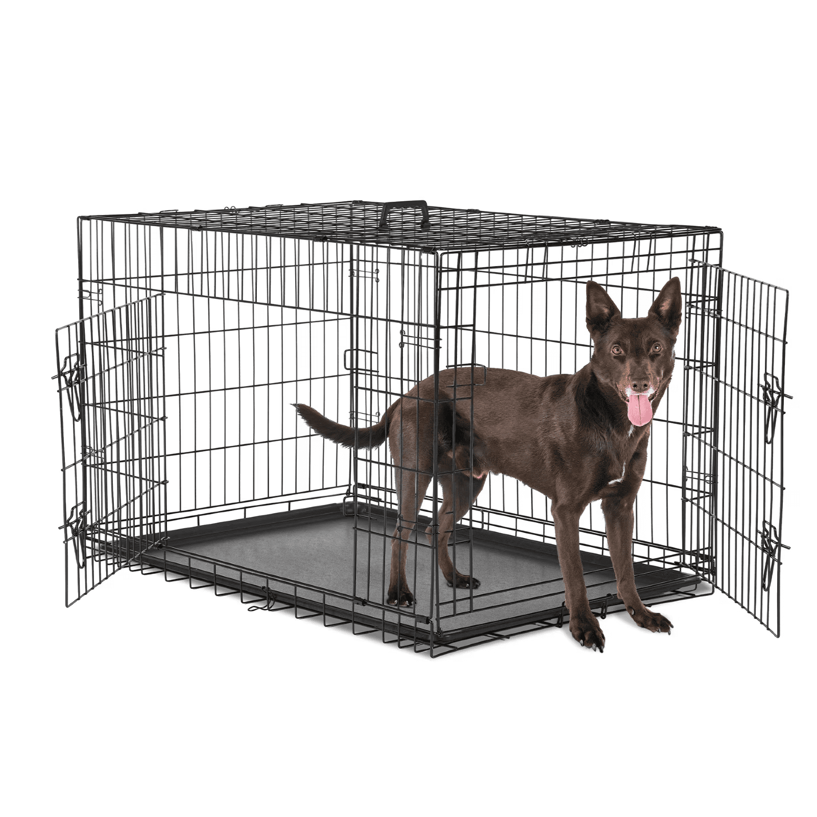 LIFERECORD 48in Extra Large Foldable Metal Dog Crate with Double Doors, Kennel with Divider Panel, Safe for Puppy Training, Home & Travel