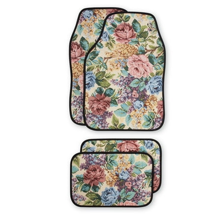 Front Bumper Mat - Collections Etc Floral Front & Rear Car Floor Mats - Set Of 4, Flower