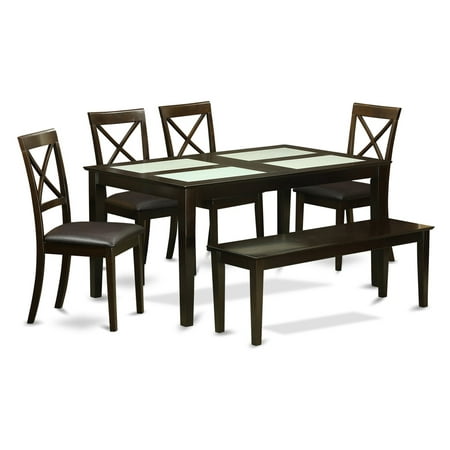 East West Furniture Capri 6 Piece Crossback Glass Top Dining Table Set