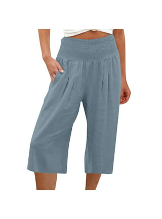 Owordtank Capri Pants for Women Plus Size Side Pockets Cargo Pants Elastic  Drawstring Casual Cropped Pants
