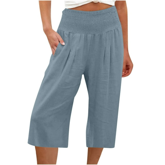 Dvprdro Pantalons Capri pour Femmes Ample Décontracté Taille Haute Jambe Grand Droite