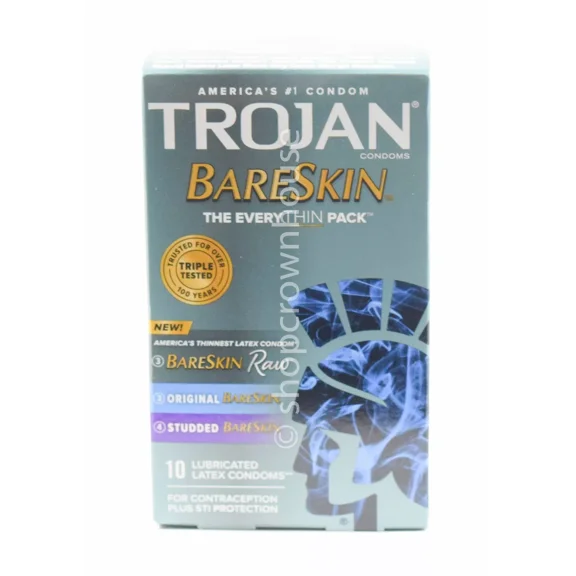 Trojan BareSkin EveryTHIN PACK thinnest 10 Condom Raw Original Studded 09/2025
