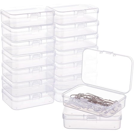 16 Pack Rectangle Clear Plastic Bead Storage Containers Box Case with lid