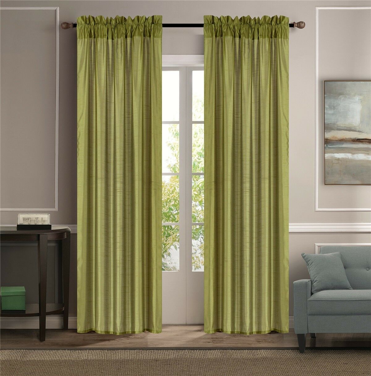 LOVELY ELEGANT 2PC MR2 LIME CURTAIN SEMI SHEER VOILE ROD POCKET SOLID