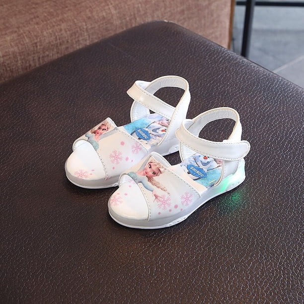 Disney verano niños luces LED niñas sandalias niños playa zapatos frozen elsa color coreano hueco transpirable shoes23-Insole 14,5 cm Gao Jinjia LED