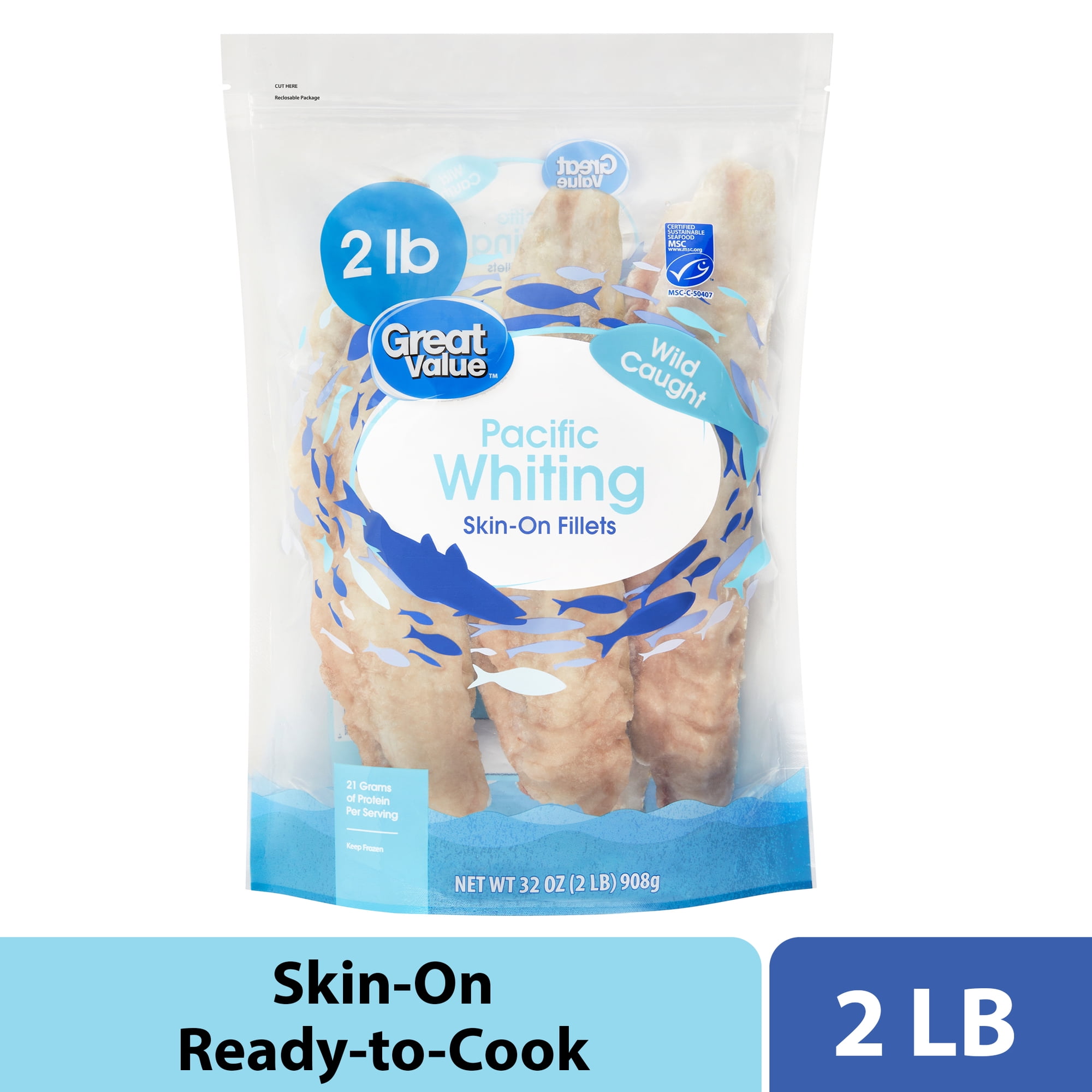 Great Value Frozen Wild Caught Pacific Whiting Fillets, 2 lb