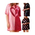 thumbnail image 3 of LMLYSoH Women's Sequin T Shirt Dress Short Sleeve Round Neck Heart Pattern Oversized Tops Party Dress, 3 of 8