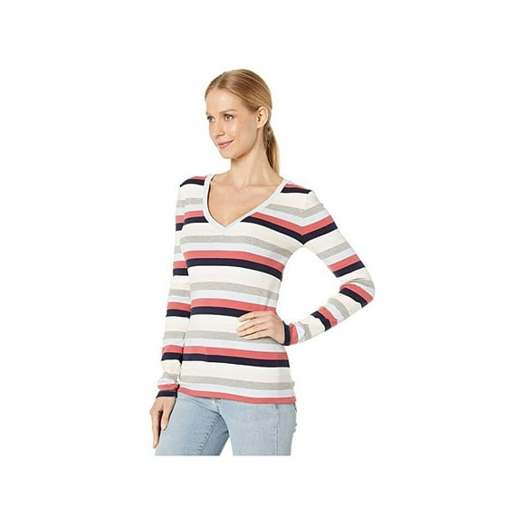 J Crew Woman's Cotton Perfect Fit V-Neck T-Shirt in Multi Stripe Size XS