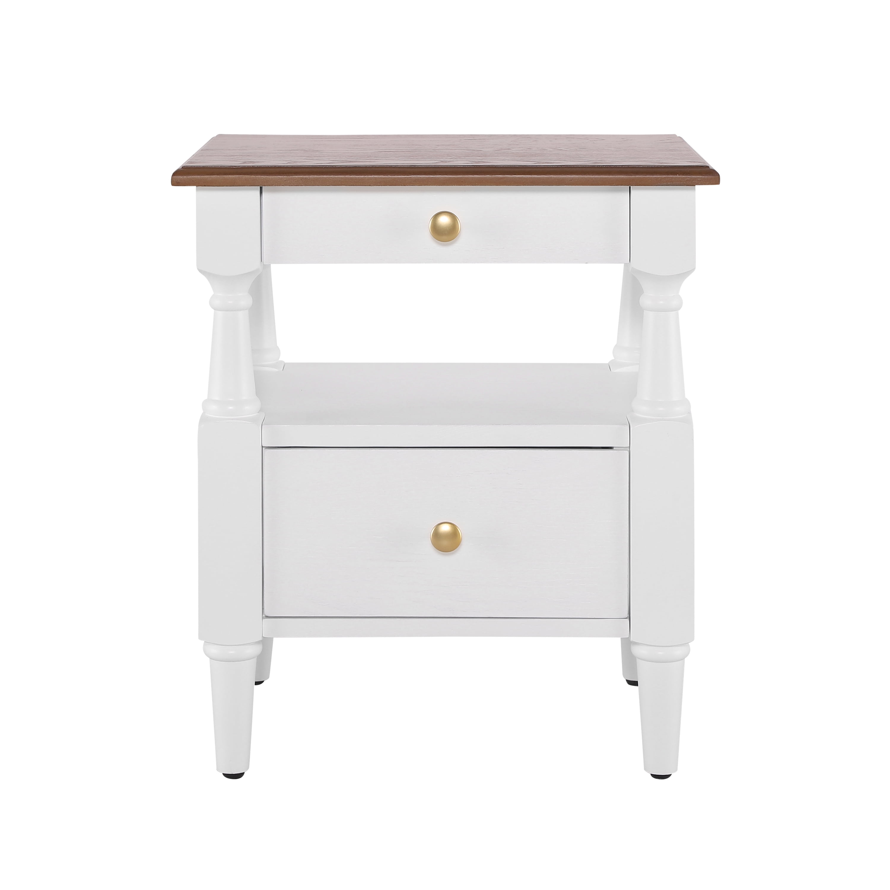 Noble House Modern Nightstand with Drawers, Wooden Bedside Table with Non-Slip Feet,White