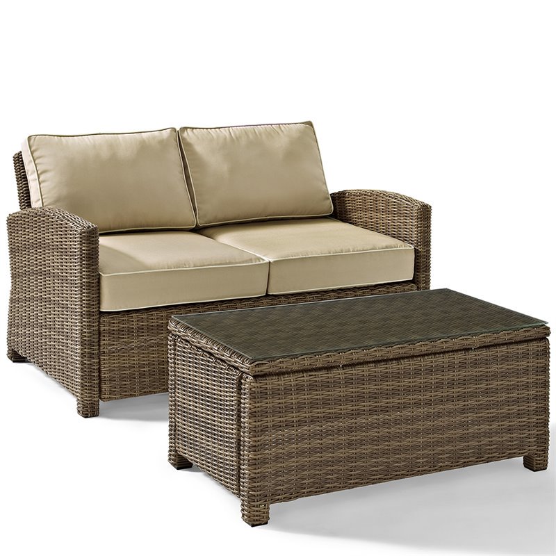 Crosley Furniture Bradenton 2 Piece Outdoor Wicker Seating Set with