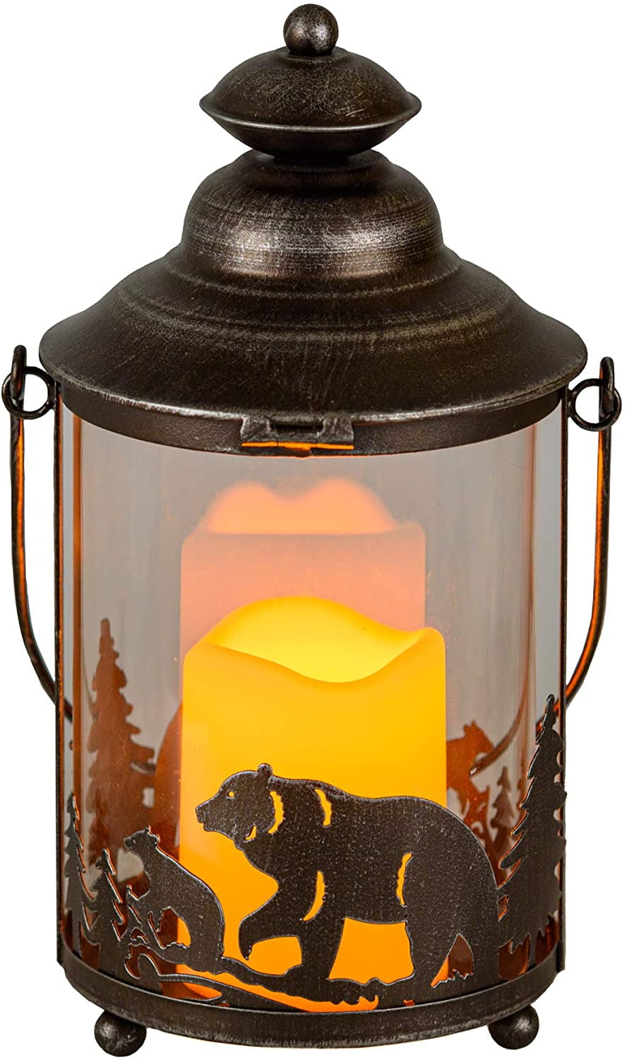 Bear LED Candle Lantern Lights Decorative - LG Round Glass Holder Table