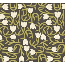 ohpopsi Aino Black Tiny Tulip Unpasted Non Woven Wallpaper, 19.7-in by 33-ft., 54.2 sq. ft.