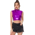 thumbnail image 1 of Top corto metálico para mujer, camisetas sin mangas holográficas brillantes sin mangas para fiesta Púrpura M, 1 of 5