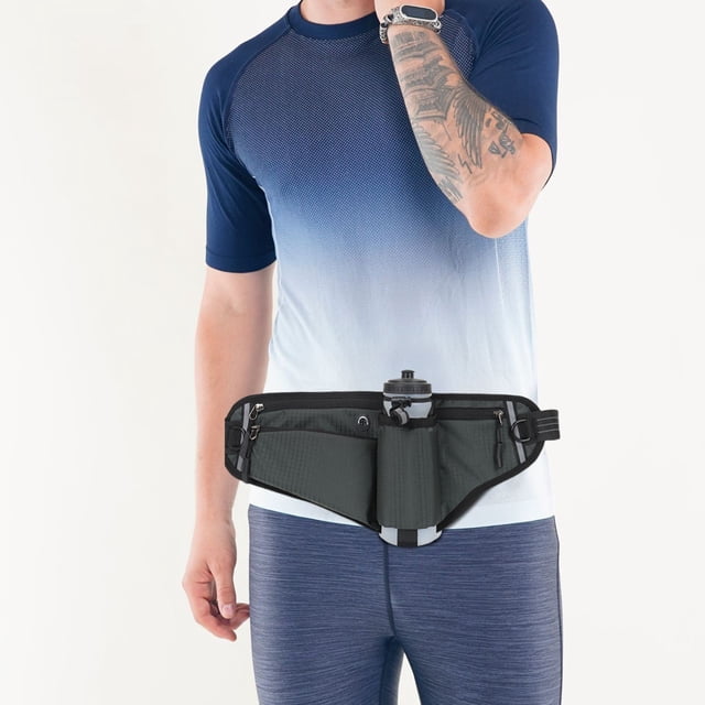 Fridja Sac Banane avec Porte-Bouteille d'Eau pour Hommes Femmes, Grand Sac Banane de Randonnée avec Sangle Réglable pour Cyclisme Randonnée Promenade de Chien Extérieur, Sac Multifonction Gris