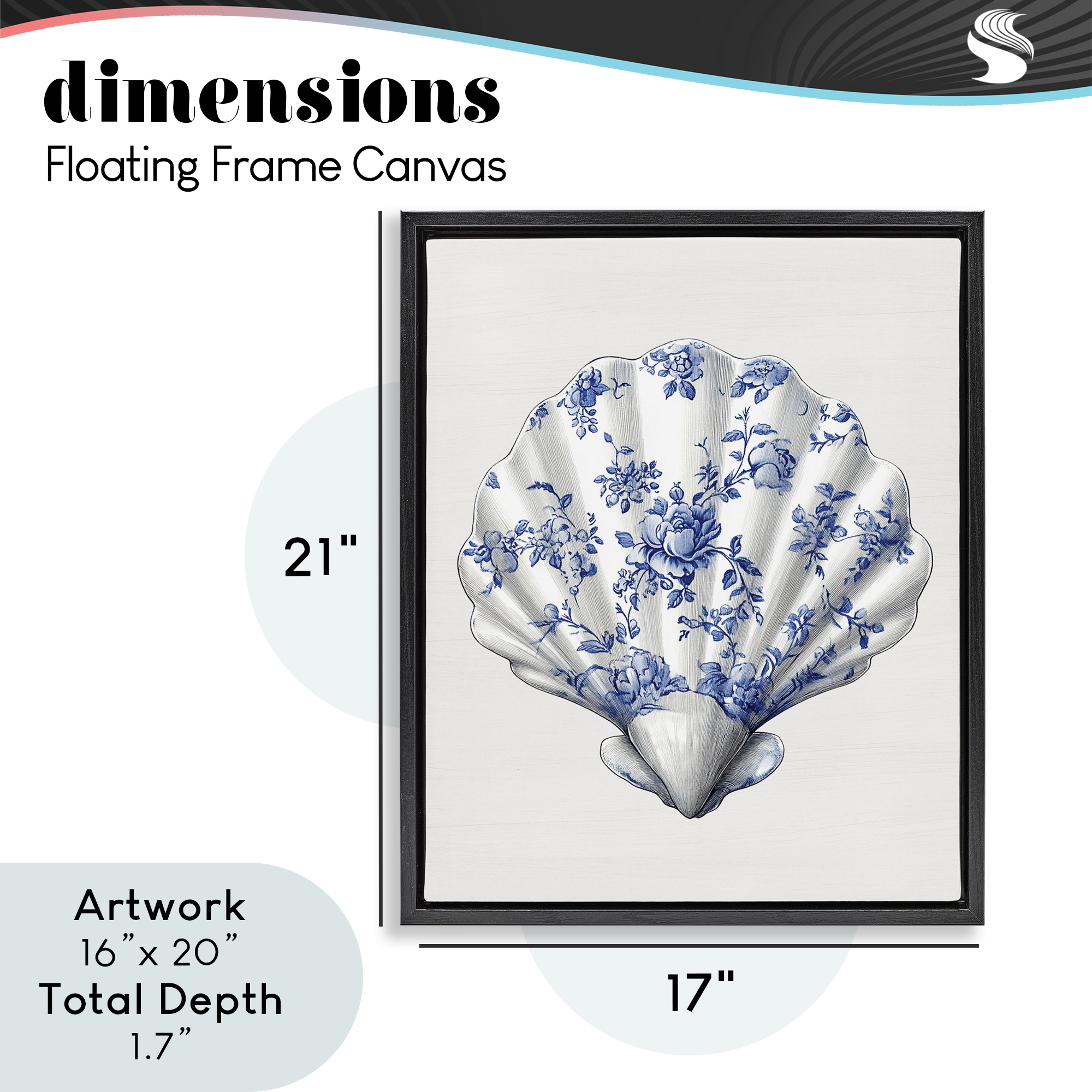 Funky Toile Seashell Black Framed Floater Canvas Wall Art, design by Lettered and Lined